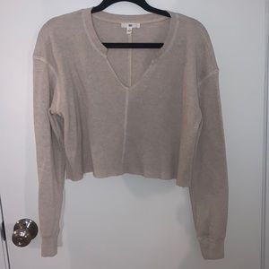 NWOT bp Thermal Long Sleeve Cropped Shirt w/ V-Neck cut-out